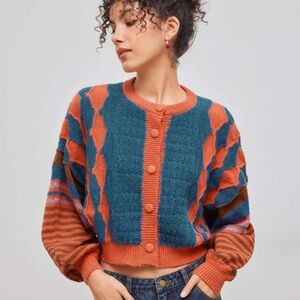 Cider Blue and Pink Cropped Cardigan